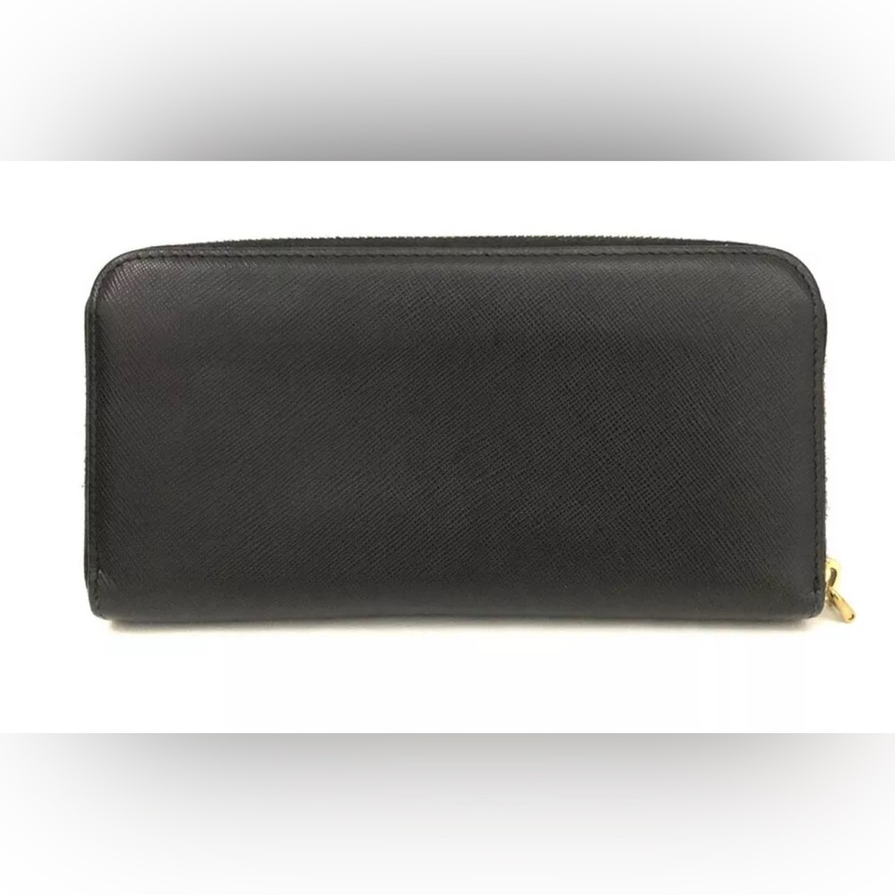 Authentic PRADA Logo Saffiano Ribbon Leather Zip Around Long Wallet Black - Picture 4 of 12